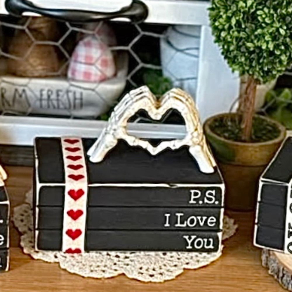 P.S. I Love You Mini Bookstack with Skeleton Heart